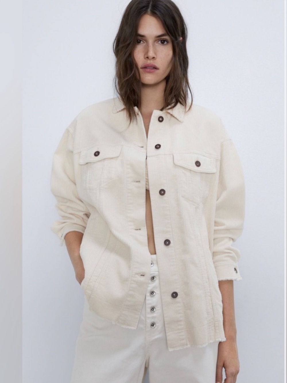 Zara Cream Corduroy Oversized Shacket Jacket Size S
